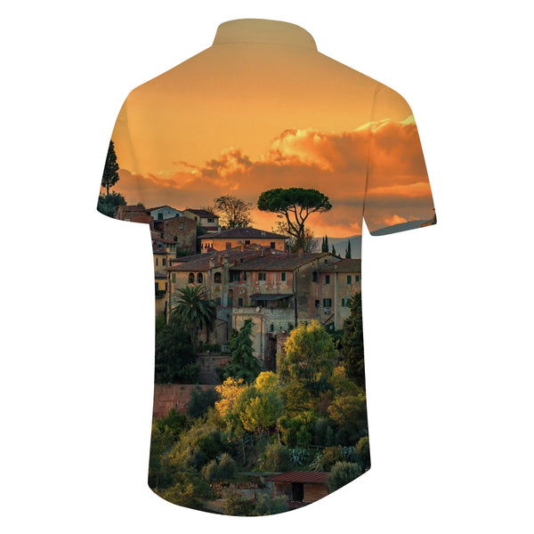 
Vintage Architecture 3D Printed Pattern Men's Short Sleeve Shirt Loose Polyester Lapel Top Casual Button Beachwear Pocket
                