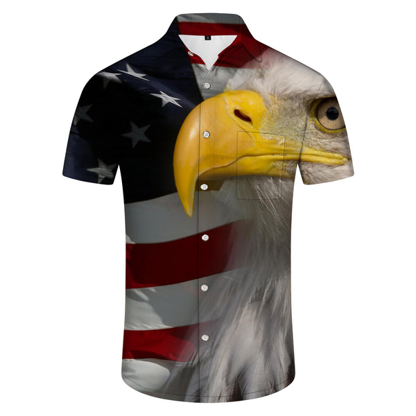 
Vintage American Flag Bald Eagle Mens Casual Hawaiian Button Short Sleeve Pocket Lapel Loose Beach Vacation Clothing
                