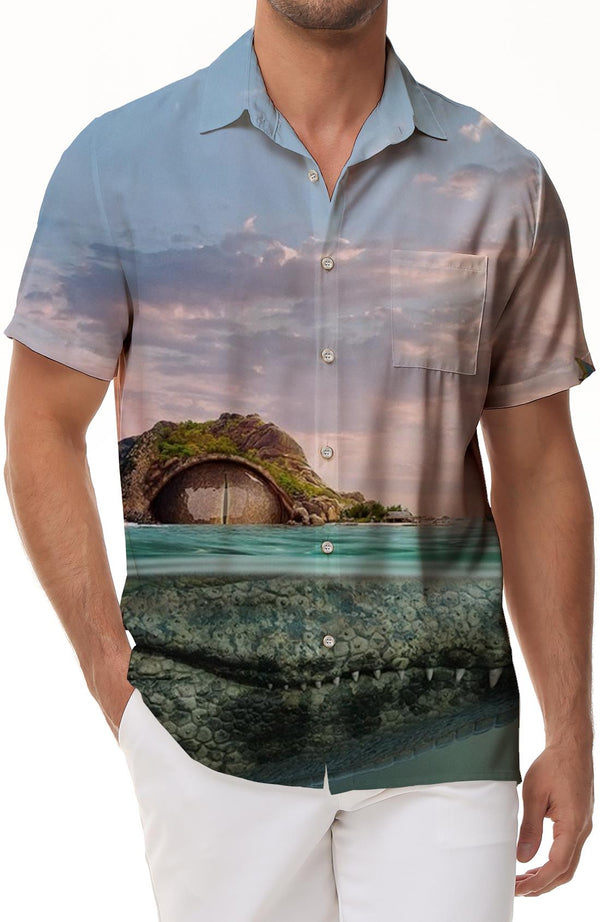 Personalized Hawaiian Shirt Mens Printed Pattern Button Short Sleeve Beach Shirt Croc