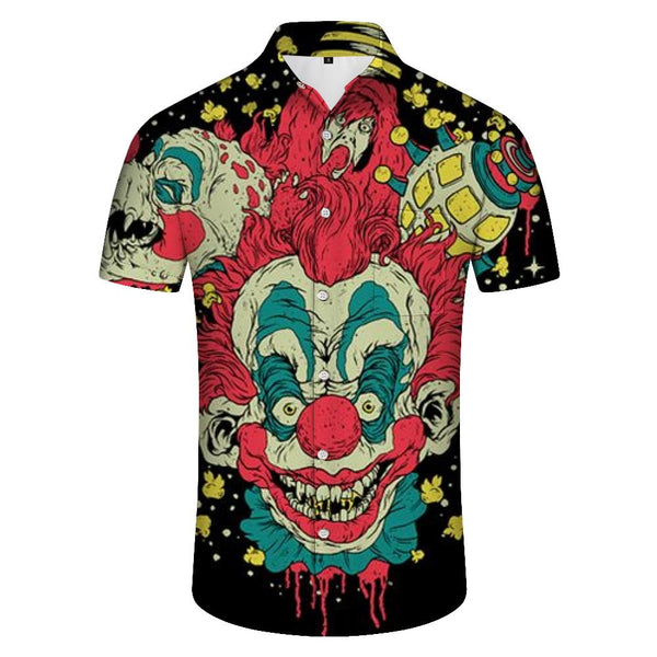 
Men's casual classic style beach short sleeve tropical rainforest shirt from Hawaiian cartoon killer movie clown
                
