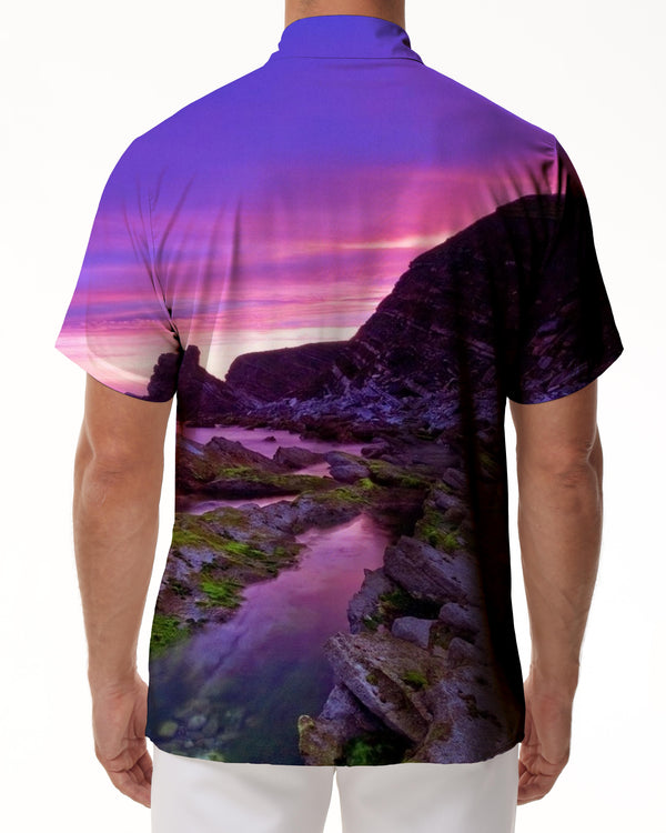 
Purple Clouds Mountain Men's Fashion Design Shirt Print Short Sleeve Button Shirt Summer Tops
                