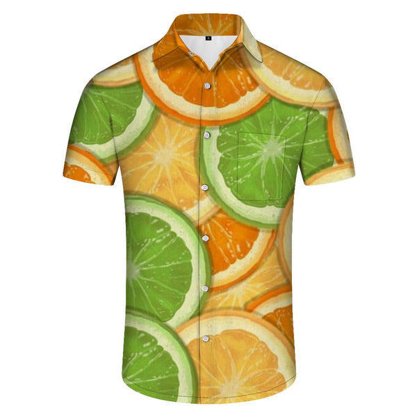 
Fruit pattern tropical Hawaiian style fashionable and comfortable regular style casual loose vacation seaside beach men's casual short-sleeved tops
                