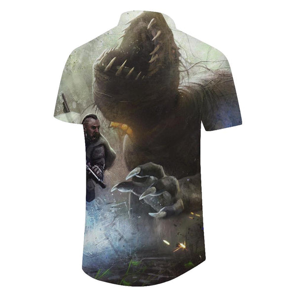 
New Men's Casual Loose Digital Print Giant Dinosaur Print Casual Graphic Print Shirt Streetwear
                