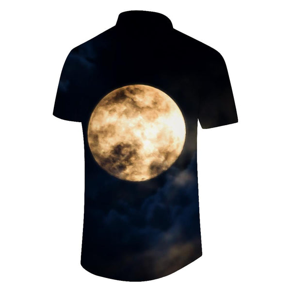 
Night yellow moon fashion breathable and comfortable men's short-sleeved shirt Hawaiian button lapel pocket short-sleeved shirt top trend
                