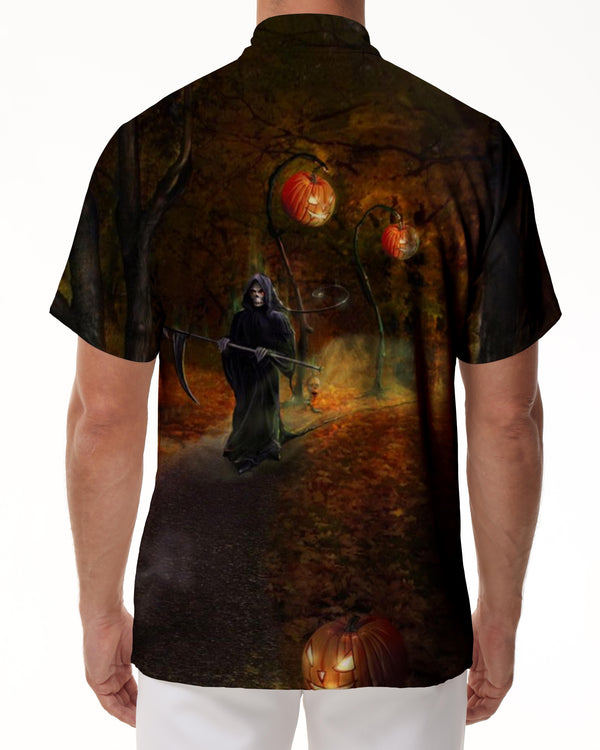 
Vintage Maple Leaf Halloween Skull Grim Reaper Hawaiian Lapel Men's Shirt Casual
                