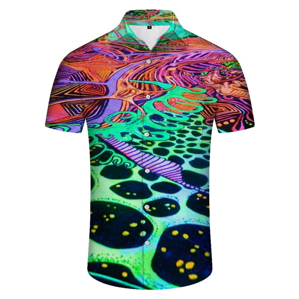 
Colorful pattern fashion short sleeve Hawaiian button lapel pocket casual regular style men's leisure loose seaside vacation play
                