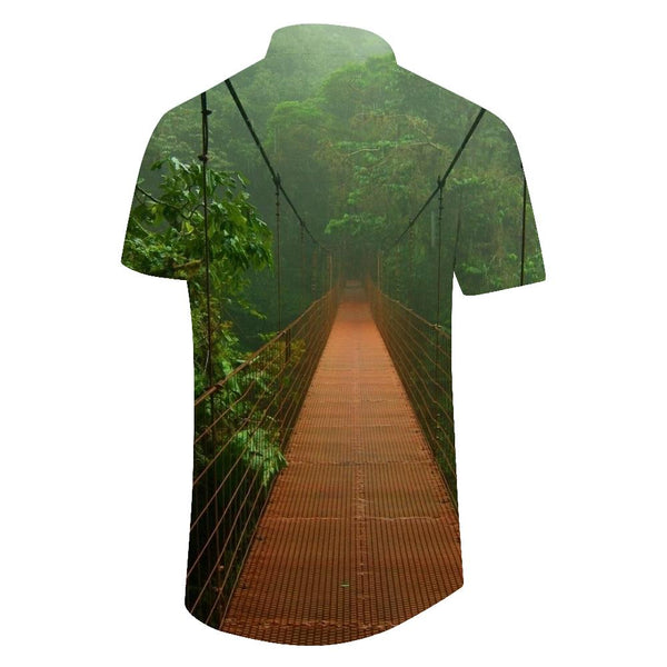 
Tropical Rainforest Vintage Bridge Men's Hawaiian Lapel Pocket Button Shirt Suitable for Daily Vacation Beach Walks
                