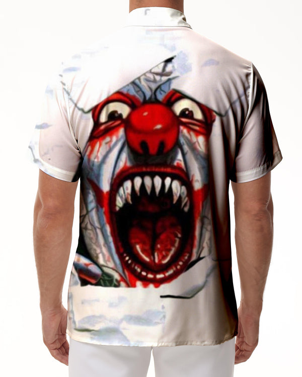 
White hip hop rock new fashion crazy clown digital print men's Hawaiian button loose shirt short sleeves
                