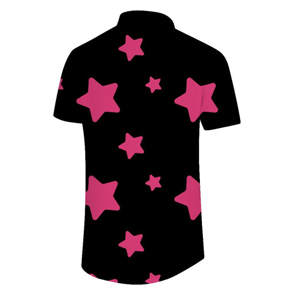 
Cool black pink five-pointed star men's casual loose vacation seaside beach tropical Hawaii daily casual short-sleeved shirt top
                