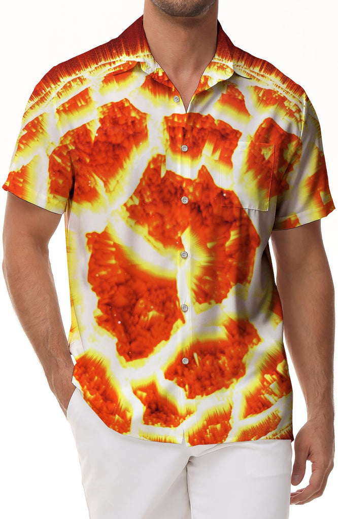 Oversized Fireball Fashion Fun Men's Casual Short Sleeve Button Shirt Summer Hawaiian Shirt