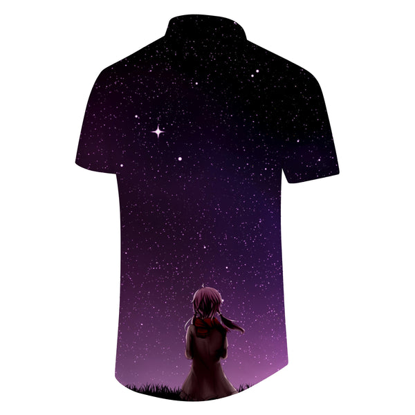 
Girls background purple starry sky men short sleeve shirt button top casual hawaiian beach with pockets
                