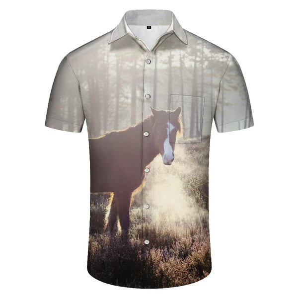 
Jungle Running Horse Men's Casual Button Shirt Short Sleeve Regular Fit Shirt Beach Pocket Top
                
