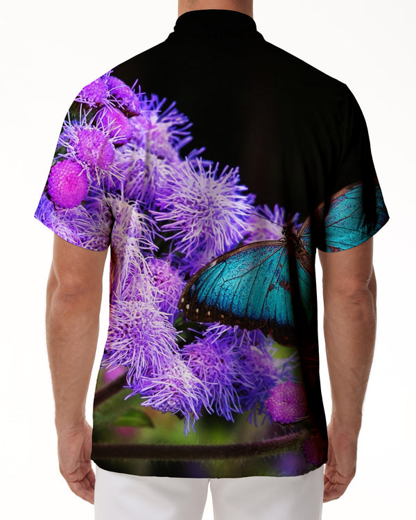 
Cute Purple Flowers and Colorful Butterflies Casual Men's Shirt Breathable Short Sleeve Fashion Design
                
