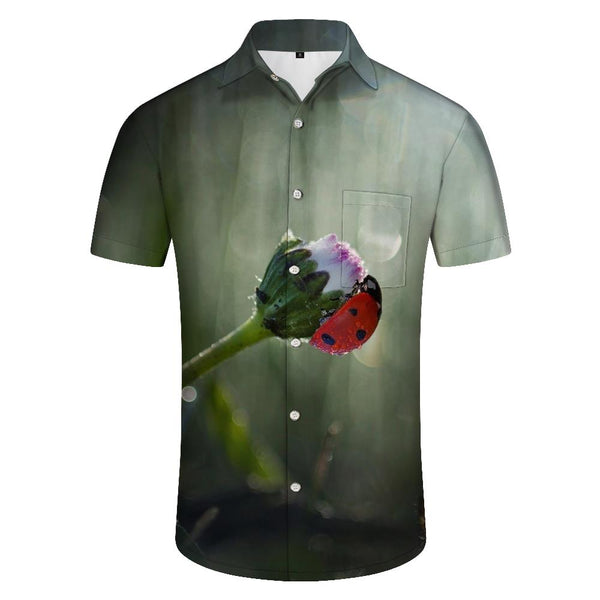 
Ladybug flower 3d print pattern camping beach shirt tops men's casual shirt short sleeve regular fit fashion
                