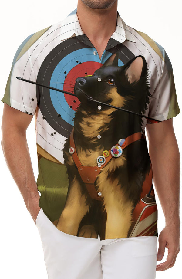 German Shepherd Casual Men's Short Sleeve Shirt Cuban Button-Down Shirt Beach Tops