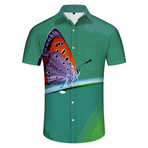 
Light green tree butterfly summer personality men's street shirt short sleeve casual summer beach wear
                