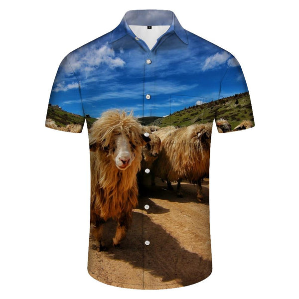 
Plateau Herd Sheep Band Short Sleeve Shirt Men's Button Fun Street Short Sleeve Hawaiian Button Lapel Fashion Print
                