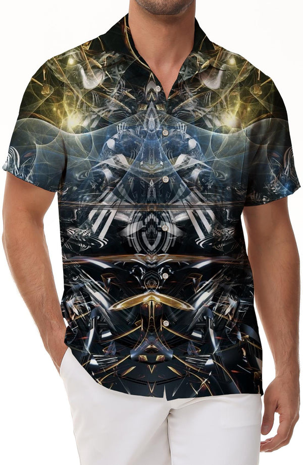 Vintage Abstract Fractal Art Men's Shirt Fashion Hawaiian Casual Print Button Lapel Shirt