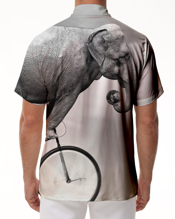 
Amusement Park Bike Show Elephant Short Sleeve Button-Down Beach Shirt Men's Ocean Tropical Hawaiian Short Sleeve Shirt Black and White
                