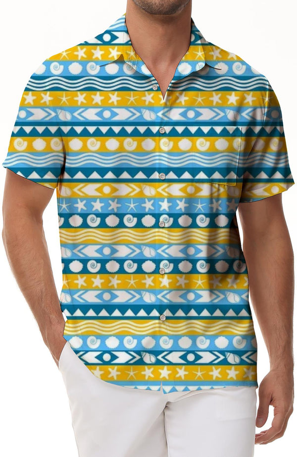
Seashell pattern men's short-sleeved shirt summer leisure vacation beach button short-sleeved shirt
                