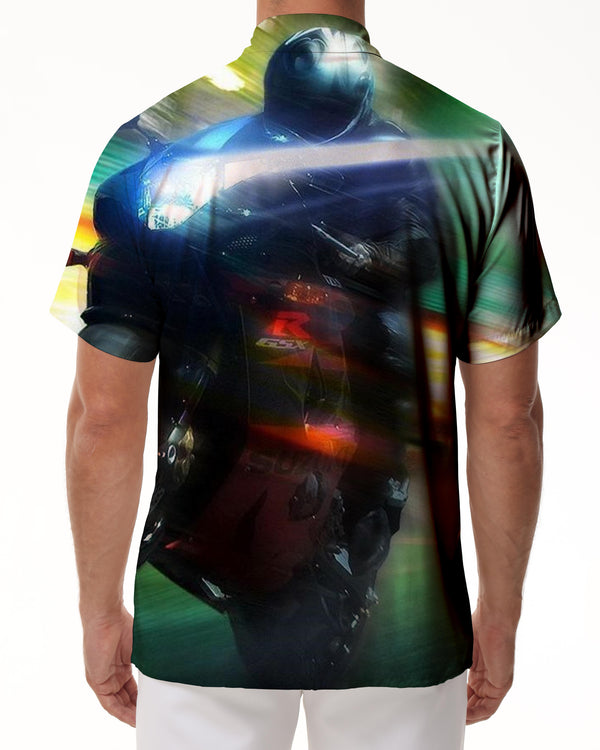 
Motorcycle cool racing men's casual style summer tropical Hawaiian button lapel pocket mouth short sleeve shirt motorcycle
                