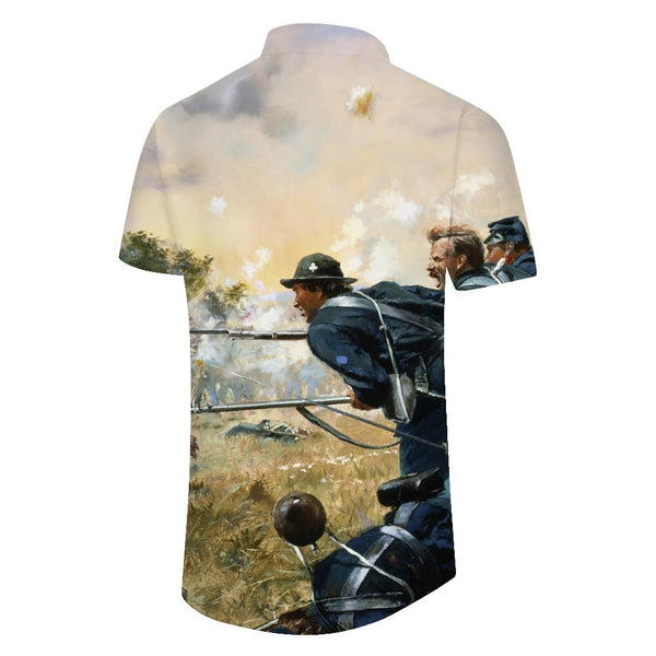 
WWII War Art Oil Painting Print Short Sleeve Shirt Fashion Retro Print Summer Casual Button Beach Shirt Top Clothing
                