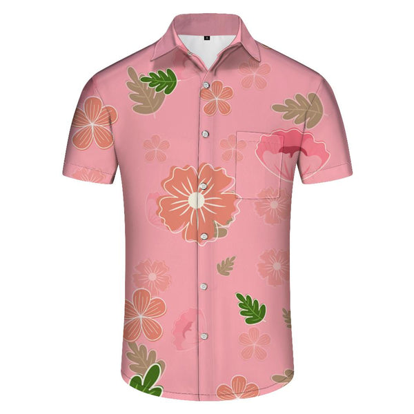 
Pink cool fashion summer men's shirt flower short-sleeved shirt men's summer beach style casual retro top
                