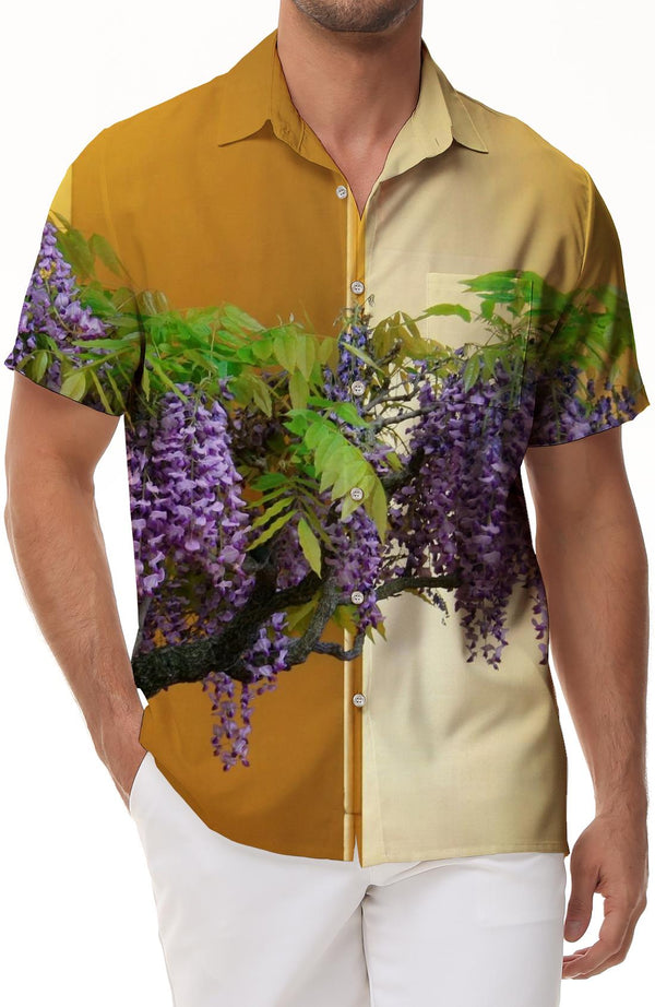 Wisteria Flower Purple Pattern Men's Short Sleeve Shirt Fashion Hawaiian Shirt Summer Casual Tops