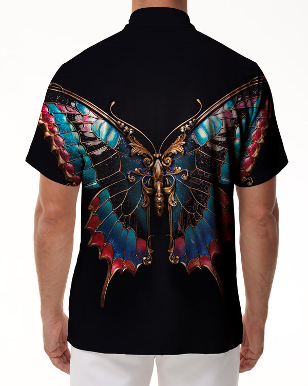 
Black fantasy and elegant butterfly brooch street shirt men's fun and slightly elastic daily travel tops Hawaiian shirts
                