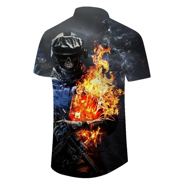 
Hell flame skull man 3d print pattern casual men's style shirt Hawaiian four seasons top holiday style
                