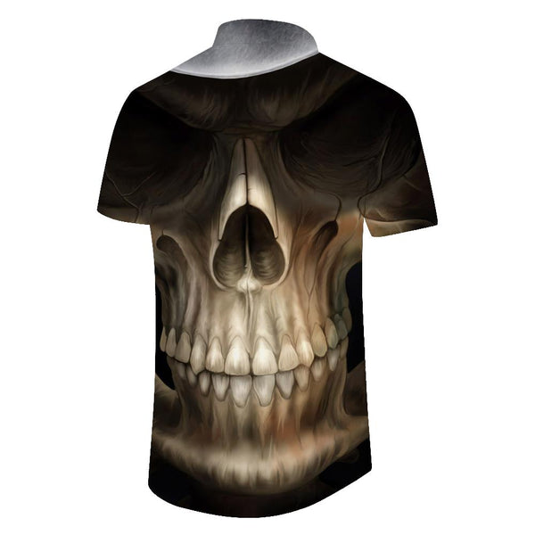 
Evil skull tropical seaside summer men's printed short-sleeved shirt lapel casual button short-sleeved shirt fashion
                