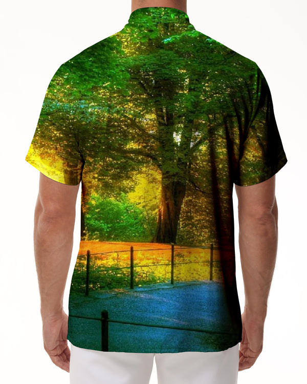 
Colorful natural scenery men's casual loose short sleeve button-down lapel tropical Hawaiian fashion short sleeve shirt
                