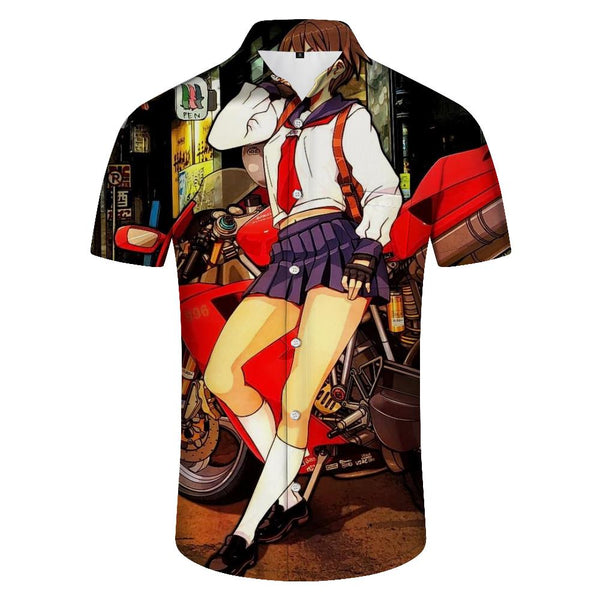 
Camouflage skull lapel new men's casual shirt polyester short-sleeved sportswear loose top
                