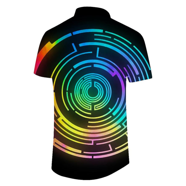 
Rainbow Halo Hawaiian Tropical Four Seasons Button Lapel Pocket Casual Style Short Sleeve Shirt Men's Loose Black Geometric Short Sleeve Shirt Beach Clothing
                