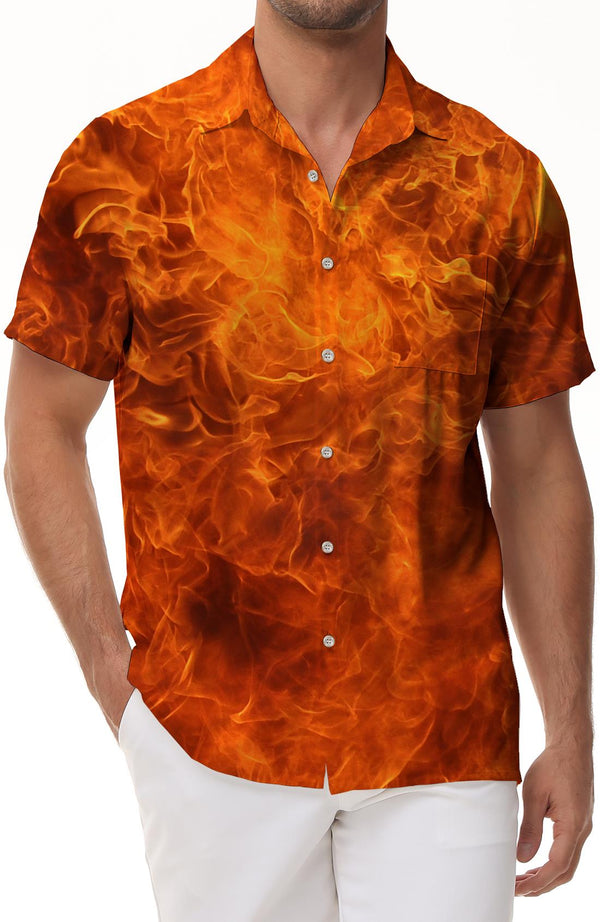 
Men's Burning Flame Button Shirt Tropical Vacation Beach Shirt Top Casual Short Sleeve with Pockets
                