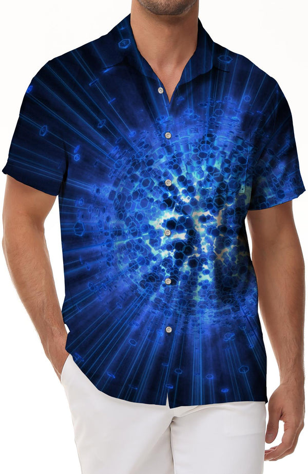 Blue ball men's funny print creative print basic loose style summer casual lapel short-sleeved shirt tops beach clothing