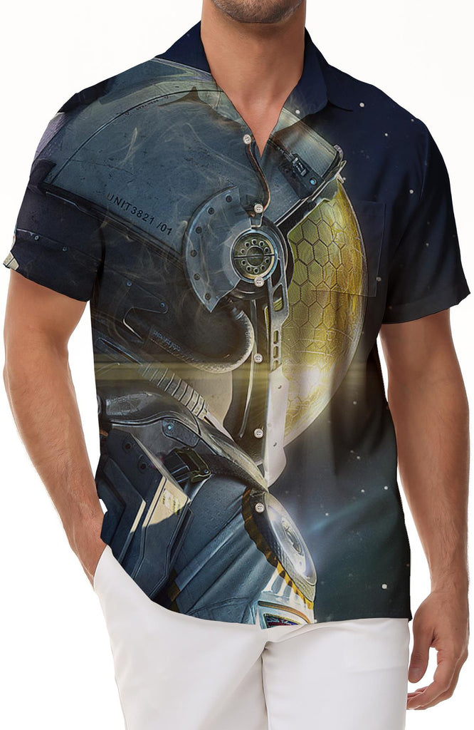 Fantasy cool clothing print pattern astronaut with rain forest four seasons summer trend short-sleeved shirt top men's casual loose daily street outdoor fishing short-sleeved shirt tropical