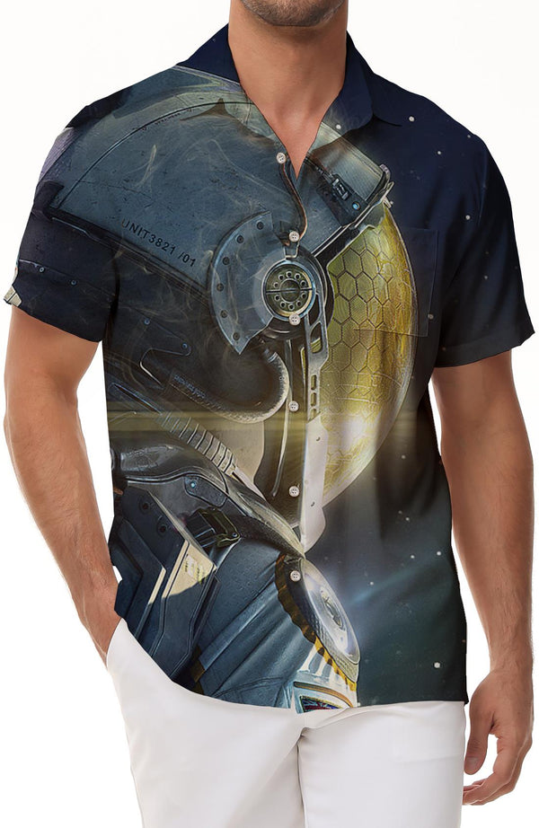 Fantasy cool clothing print pattern astronaut with rain forest four seasons summer trend short-sleeved shirt top men's casual loose daily street outdoor fishing short-sleeved shirt tropical