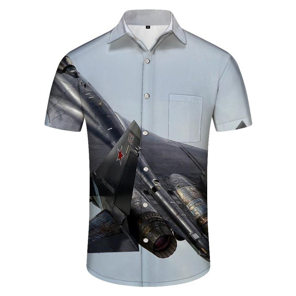 
Soviet fighter jet print jet regular fit men's casual fashion short sleeve suitable for beach summer shirt button down four seasons short sleeve shirt stylish tropical
                