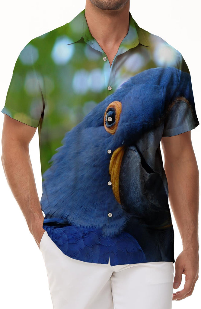 Beautiful Blue Lark Bird Eye Hawaiian Shirt Button-down Printed Casual Short Sleeve Summer Beach Shirt Tops Men