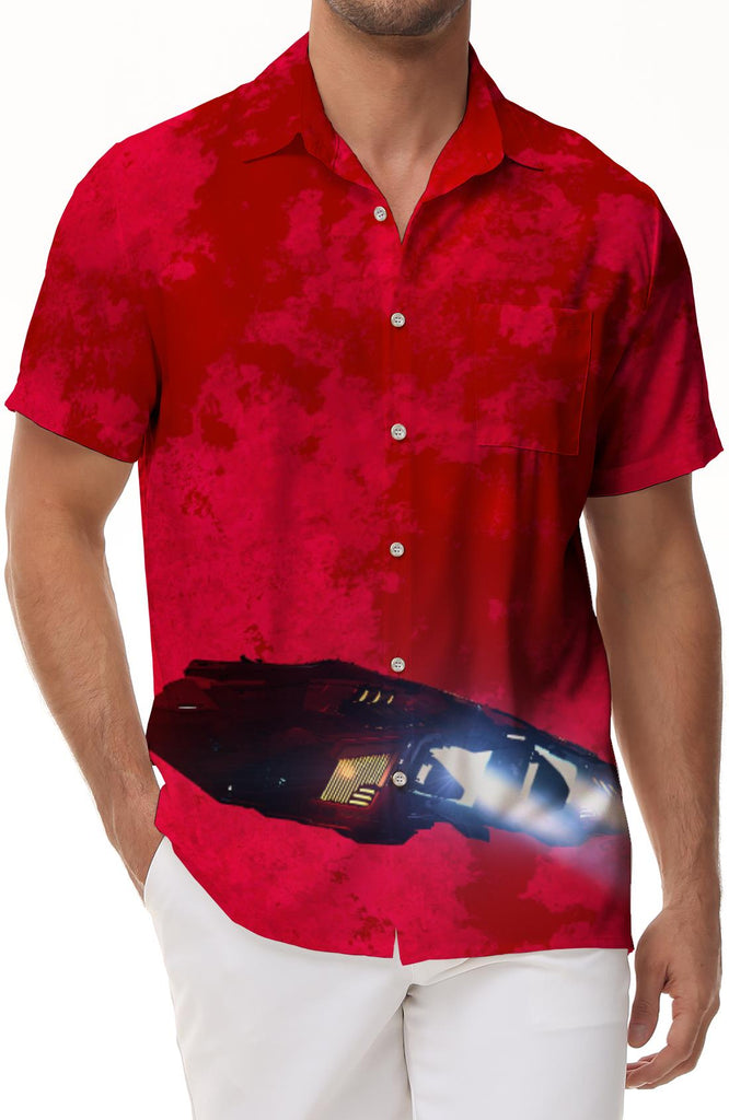 Red Blood Abstract Men's Shirt Casual Micro-Stretch Short Sleeve Button Shirt Pocket Beach Vacation