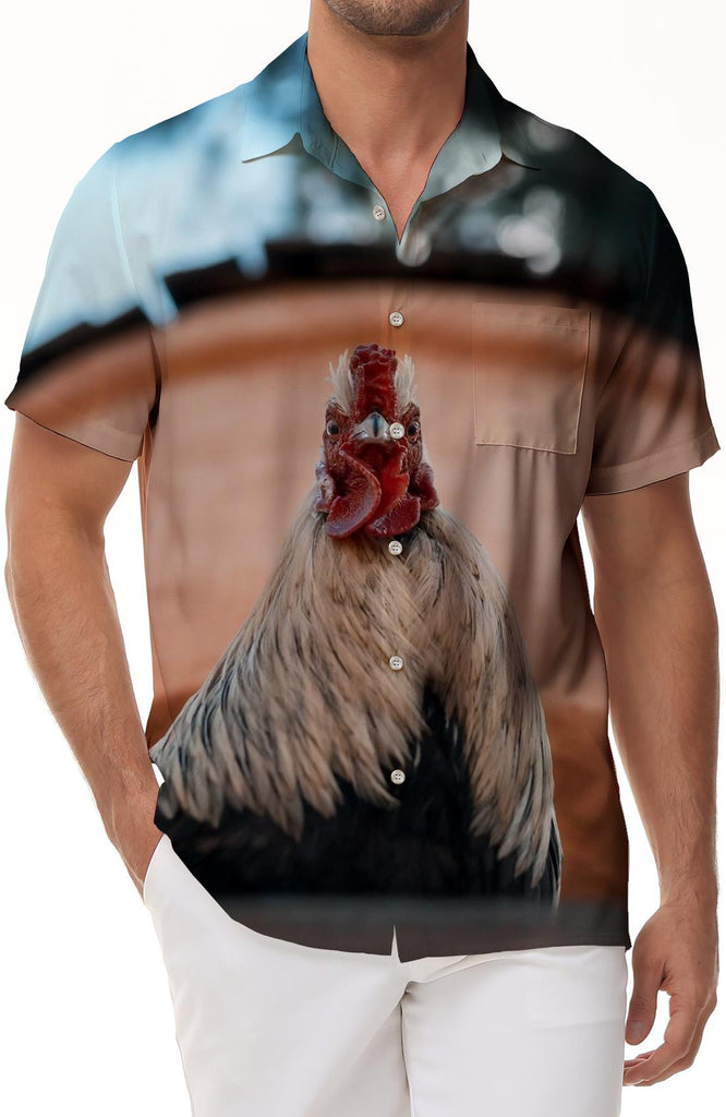 Rooster Men's Hawaiian Tropical Shirt Short Sleeve Casual Button-Up Holiday Beach Print Shirt with Pockets Regular Fit