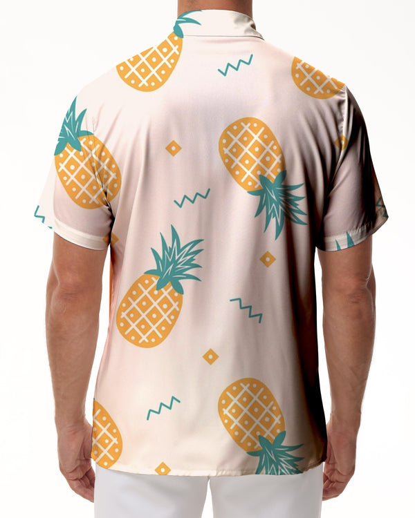 
Trendy Summer Shirts Pineapple Print Hawaiian Shirt Collar Button Top Breathable Short Sleeve Shirt Mens Holiday Party
                