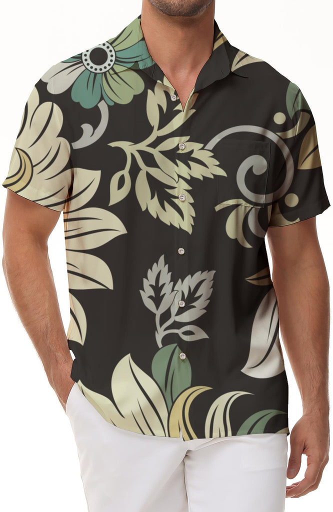 3D digital print pattern Hawaiian button lapel daily outdoor fishing style short sleeve shirt men