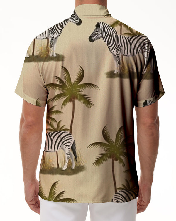 
Zebra Tropical Palm Leaves Beige Hawaiian Shirt Mens Fun Mens Hawaiian Shirt Short Sleeve Button Down Summer
                