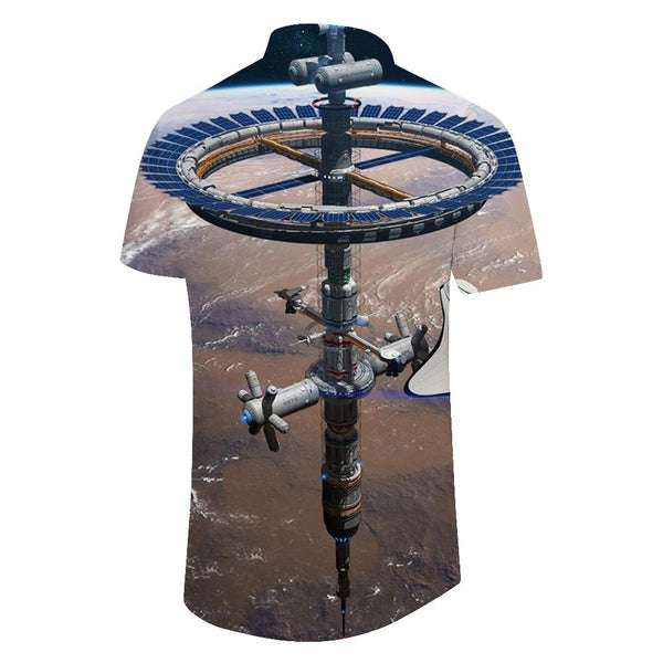 
Retro fashion short Hawaiian shirt mixed color space planet robot Y2k Harajuku retro casual shirt top
                