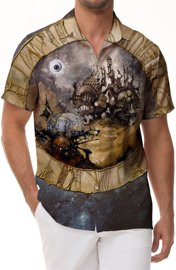 Trendy Lapel Button Beach Shirt Men's Fashion Hawaiian Shirt Casual Printed Shirt Summer Loose Short Sleeve Top 3D Starry Sky