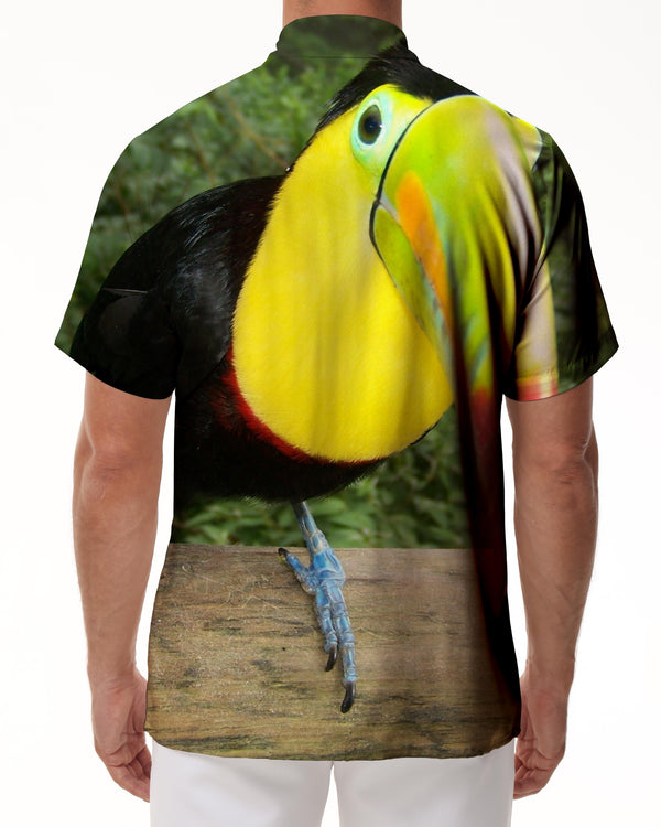 
Toucan on a branch short sleeve button down casual shirt with pockets Hawaiian button pockets lapel casual mens loose everyday street fishing
                