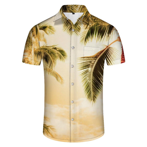 
Fashion summer vacation beach short sleeve tropical Hawaii men's casual loose button-down lapel short sleeve top
                