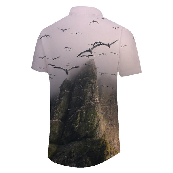 
Cliffs Fauna Bird Print Men's Casual Short Sleeve Top Button Tropical Four Seasons Summer Beach Formal Short Sleeve Shirt
                